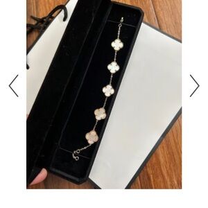 Gold and White Clover Bracelet in velvet box